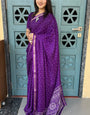 Graceful Dots Printed Soft Mal Mal Cotton Silk Purple Saree for Festive & Daily Wear