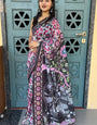 Timeless Black Handcrafted Printed Saree with Artistic Motifs