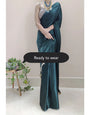 1-MIN READY TO WEAR Dark Green Satin Silk Saree With Handmade Tassels On Pallu