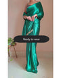 1-MIN READY TO WEAR Jade Green Satin Silk Saree With Handmade Tassels On Pallu