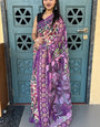 Timeless Purple Handcrafted Printed Saree with Artistic Motifs
