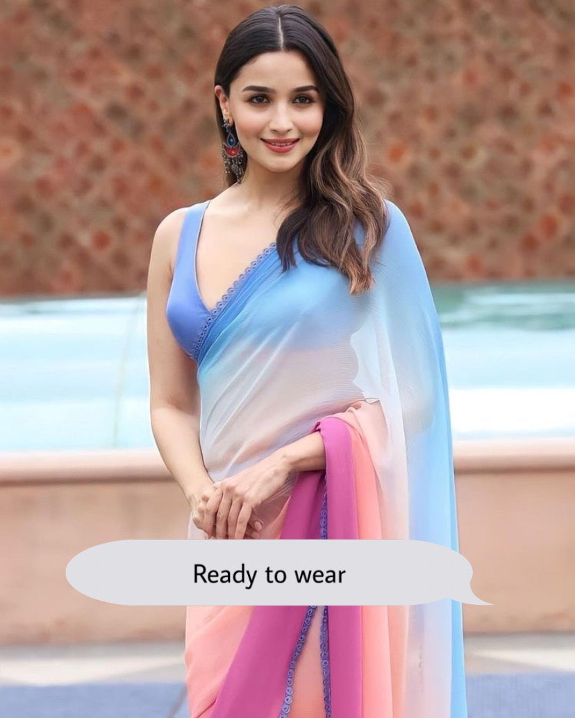1 MIN READY TO WEAR  SAREE IN   Latest Multi Colour  Alia Bhatt Wear Saree
