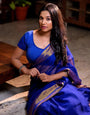 1-MIN READY TO WEAR BLUE SAREE IN PREMIUM CHIFFON SILK WITH ZARI PATTA