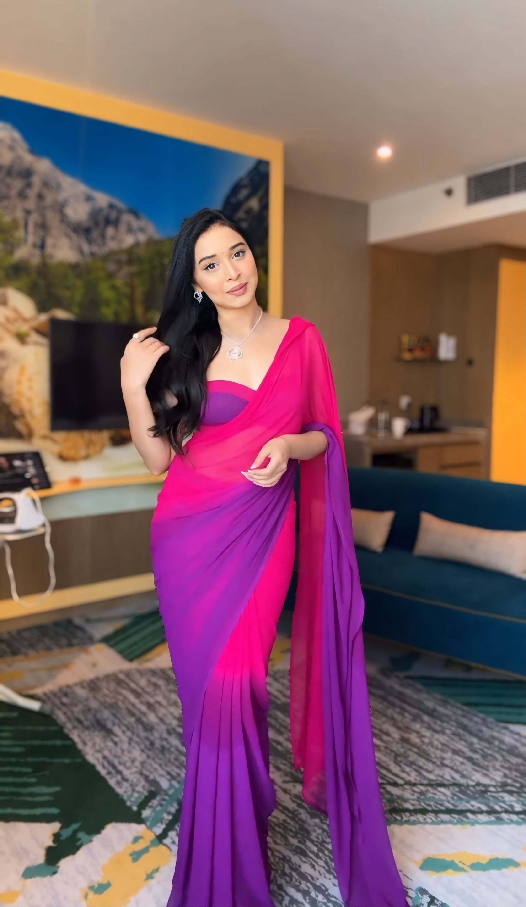 1-Minute Ready To Wear Purpul  Color Georgette Saree
