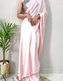 1-MIN READY TO WEAR Peach Satin Silk Saree With Handmade Tassels On Pallu