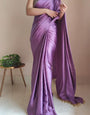 1-MIN READY TO WEAR Heather Satin Silk Saree With Handmade Tassels On Pallu