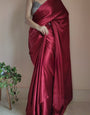 1-Minute Ready To Wear Maroon  Satin Silk Saree With  Handmade Tassels On Pallu