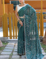 Green Soft Silk Saree With Thread HandWork & Cutwork Border