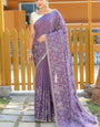 Light Purple Soft Silk Saree With Thread HandWork & Cutwork Border