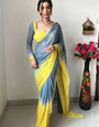 Sophisticated 1-Minute Ready To Wear Yellow And Grey Color Georgette Saree