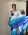 Comely   1-Minute Ready To Wear blue And White Color Georgette Saree