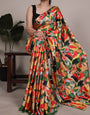 Elegant Modern Floral Prints Multi Satin Silk Saree with Luxurious Drape