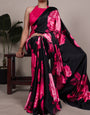 Elegant Modern Floral Prints Pink Satin Silk Saree with Luxurious Drape