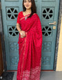 Graceful Dots Printed Soft Mal Mal Cotton Silk Red Saree for Festive & Daily Wear
