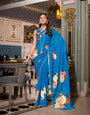 Ready To Wear Firozi Color Printed With Pearl Lace Border Georgette Saree