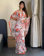 White color flower design with beautiful lace border Ready To Wear saree