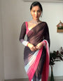 1-Minute Ready To Wear black & rani Color Georgette Saree