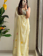 Ready to Wear Whispers of Spring Painted Floral Saree With Golden Geometric Border