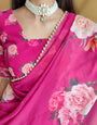 Ready To Wear Pink Color Printed With Peral Lace Border Georgette Trending Saree