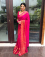 1-MIN READY TO WEAR SAREE IN PREMIUM CHIFFON SILK WITH ZARI PATTA PINK