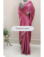 1-MIN READY TO WEAR  Rose Pink Satin Silk Saree With Handmade Tassels On Pallu