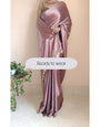 1-MIN READY TO WEAR Rose Gold Satin Silk Saree With Handmade Tassels On Pallu