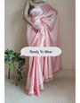 1-MIN READY TO WEAR  Peach Satin Silk Saree With Handmade Tassels On Pallu