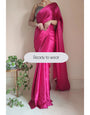 1-MIN READY TO WEAR Hot Pink Satin Silk Saree With Handmade Tassels On Pallu
