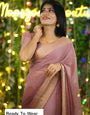1-MIN READY TO WEAR PEACH PEDING SAREE IN PREMIUM CHIFFON SILK WITH ZARI PATTA