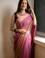 1-MIN READY TO WEAR PEACH PEDING SAREE IN PREMIUM CHIFFON SILK WITH ZARI PATTA