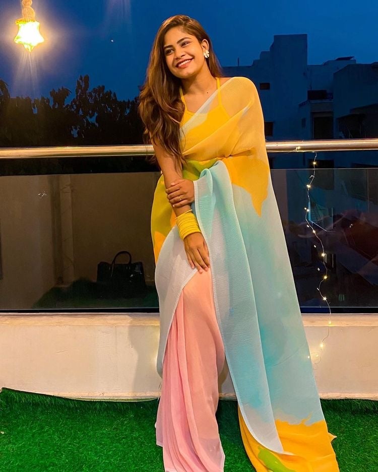Deepika Padukone Multi Color Crush Saree