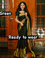 1-MIN READY TO WEAR GREEN SAREE IN PREMIUM CHIFFON SILK WITH ZARI PATTA