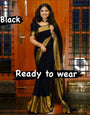 1-MIN READY TO WEAR SAREE BLACK IN PREMIUM CHIFFON SILK WITH ZARI PATTA