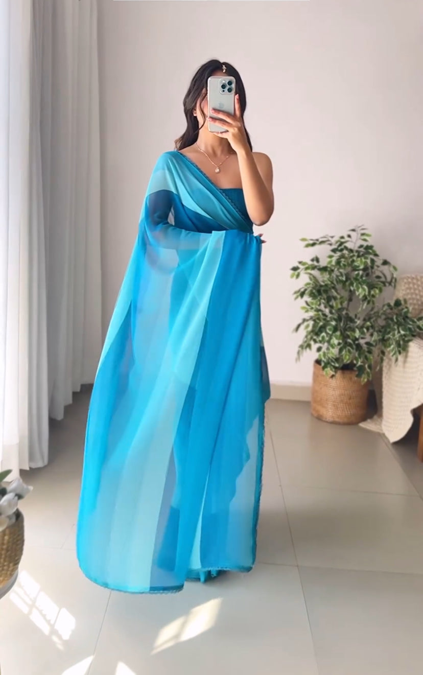 Arctic Blue 1-Minute Ready To Wear  Georgette Saree