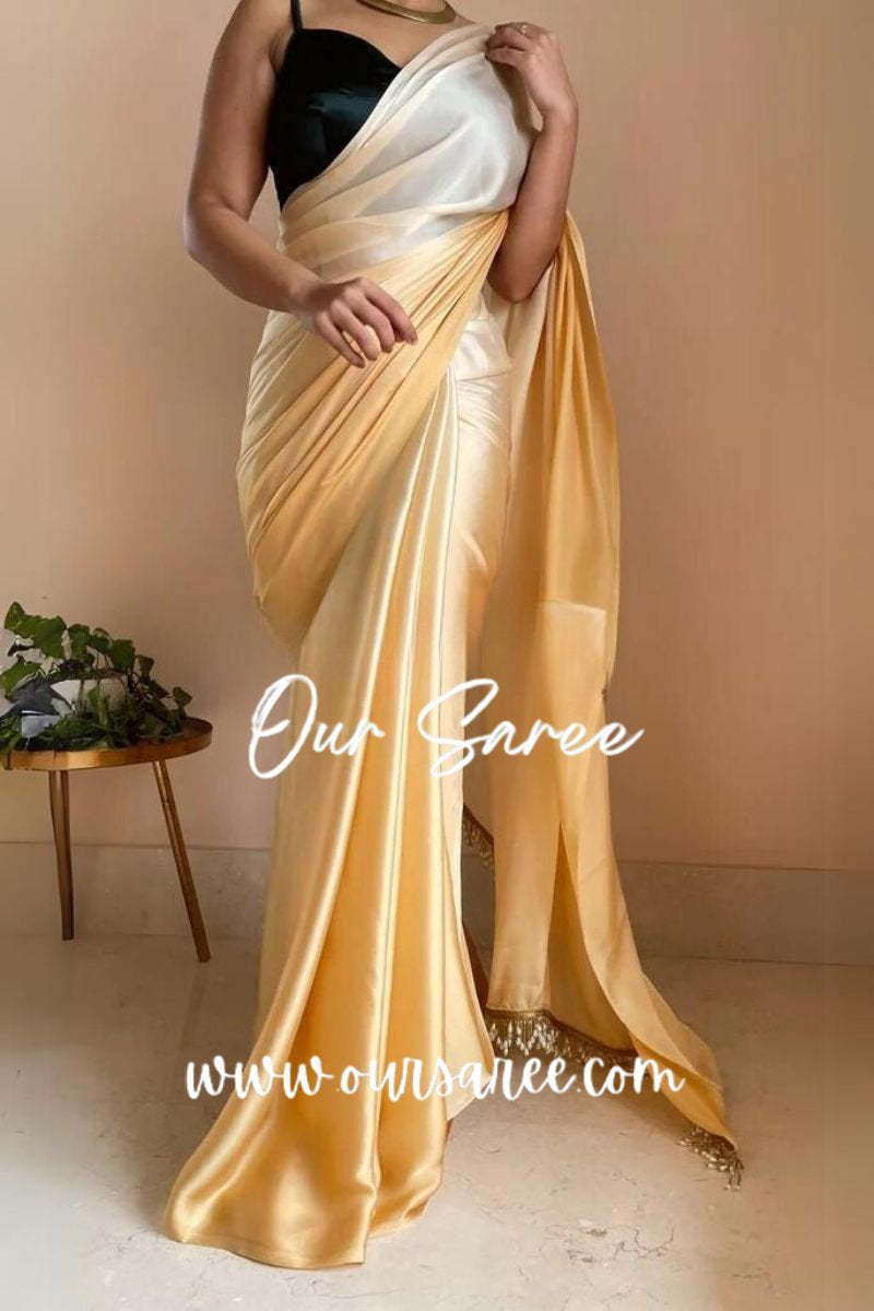 1-MIN READY TO WEAR  Peeli Dhoop Ombré Crepe Silk Saree With Handmade Tassels on Pallu