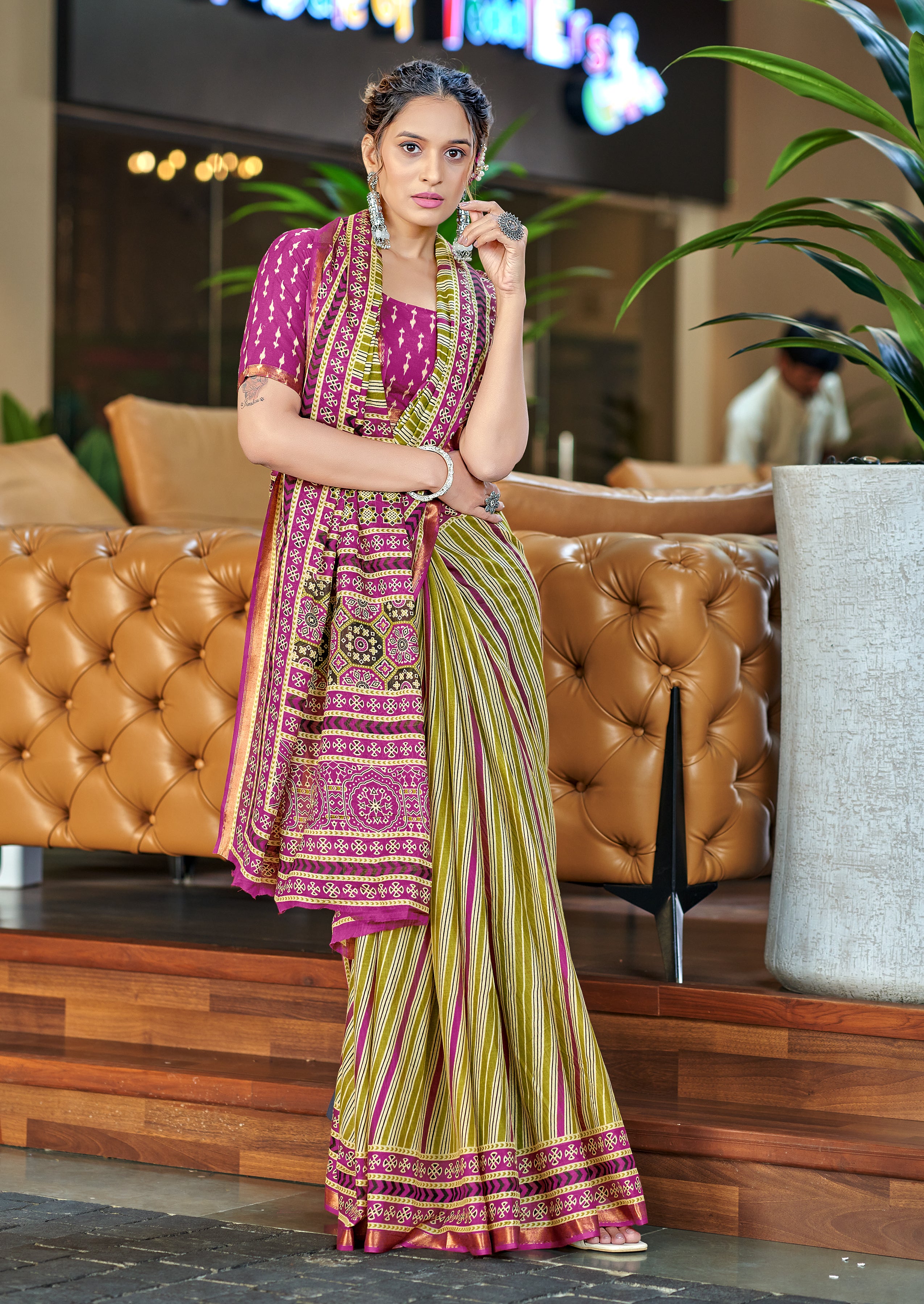 Pleasant  1 Minute Ready To Wear  Mul Cotton Digital Printed Saree