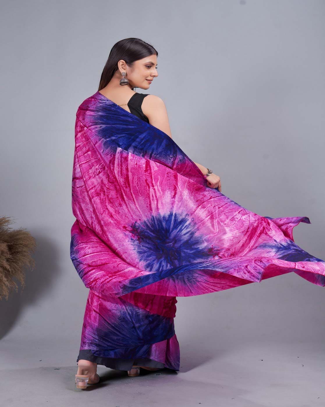 Trendy 1-Minute Ready To Wear Pink& Blue Chiffon Silk Saree