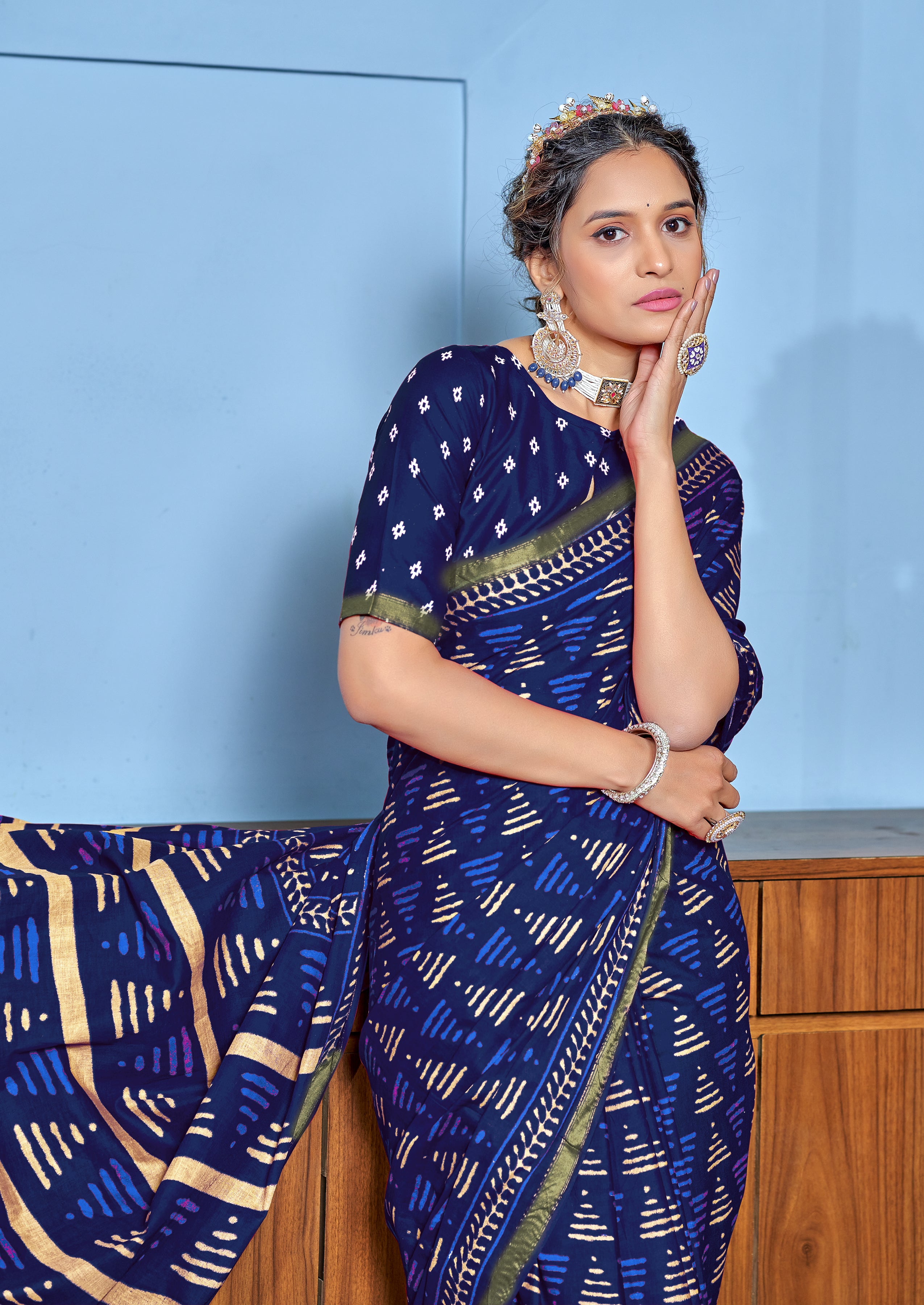 Appealing 1-Minute Ready To Wear Mul Cotton Digital Printed Saree