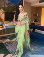 Light Green Colour Flower Design Ready to wear saree