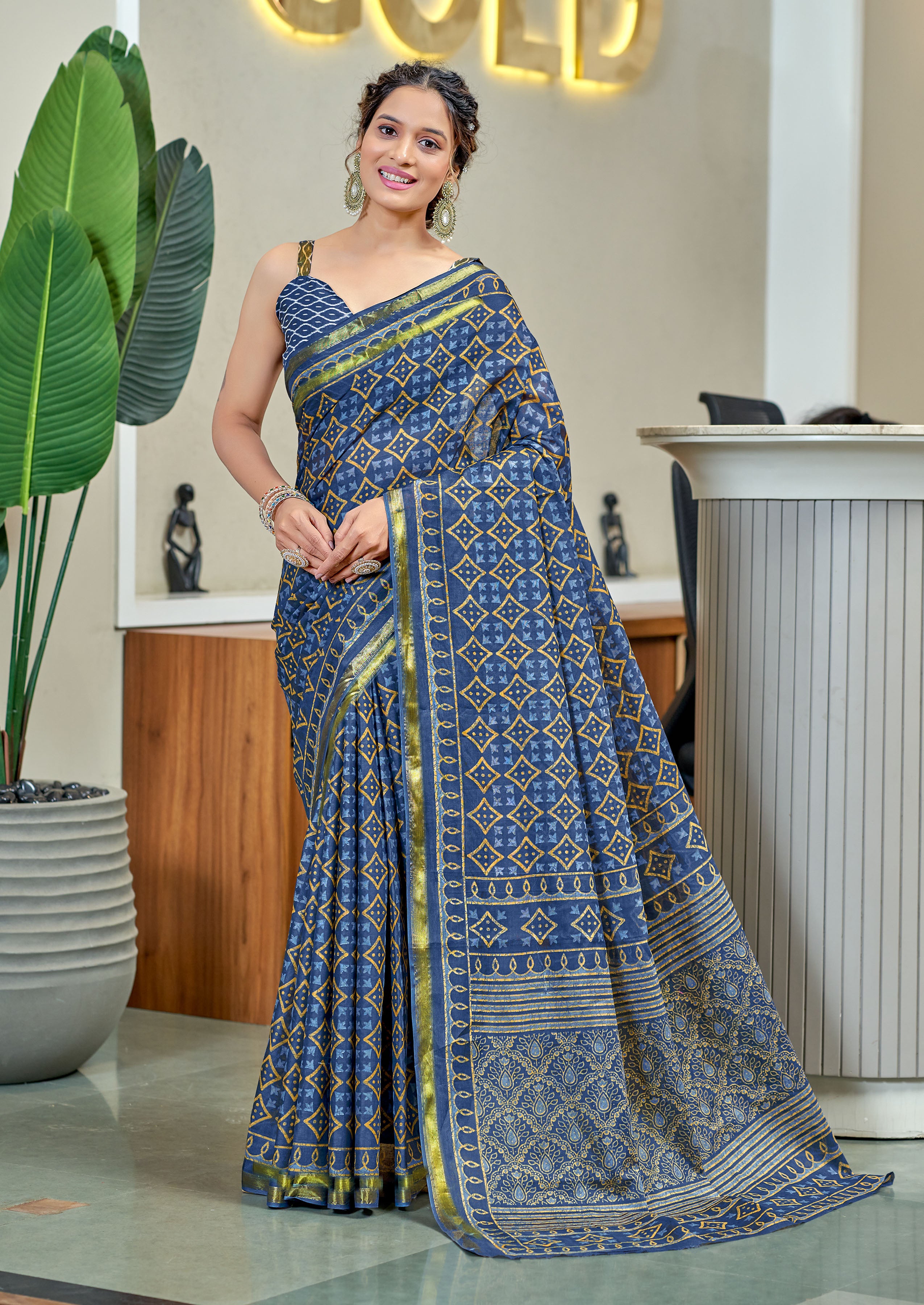 Trendy 1-Minute Ready To Wear Mul Cotton Printed Saree