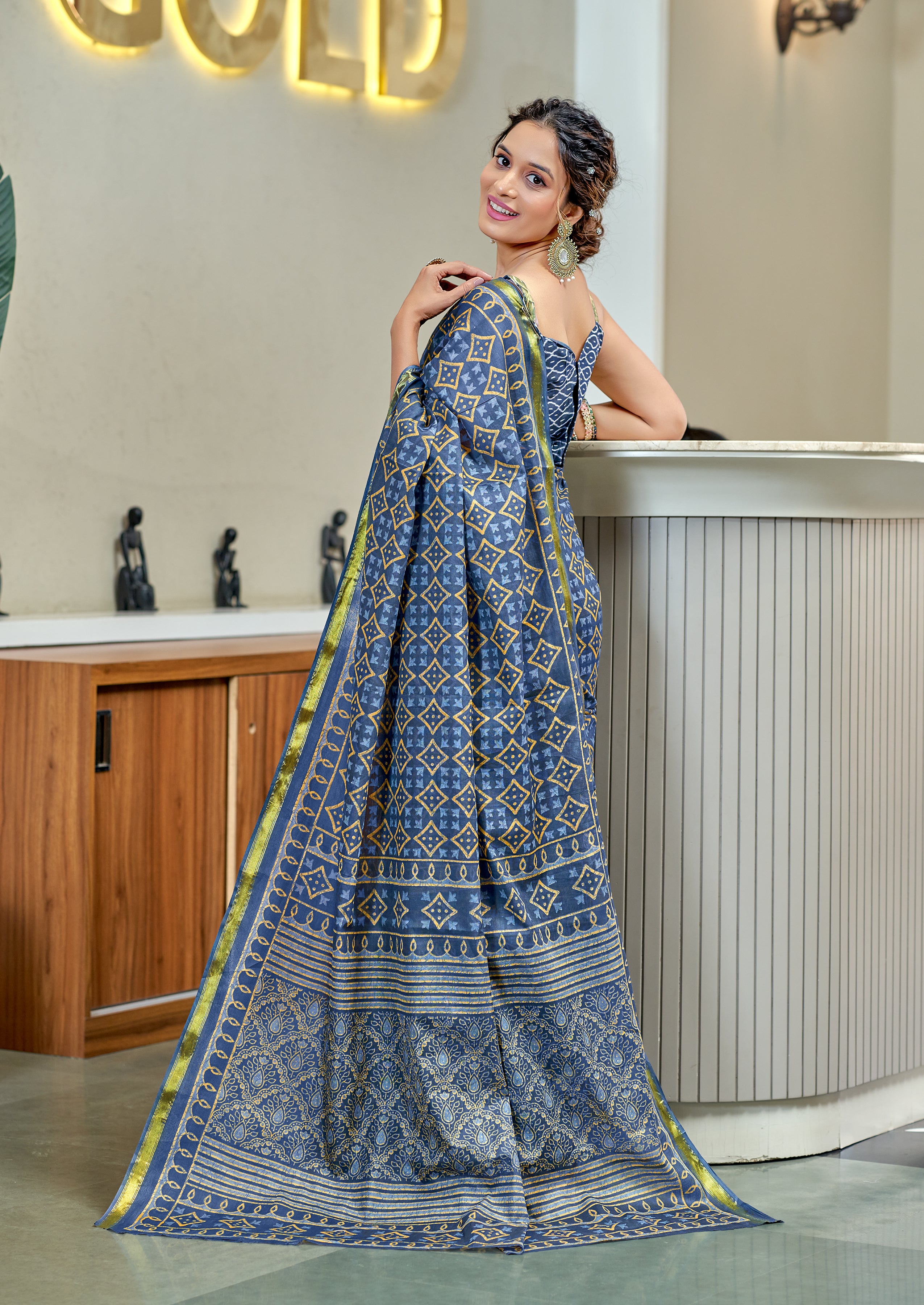 Trendy 1-Minute Ready To Wear Mul Cotton Printed Saree