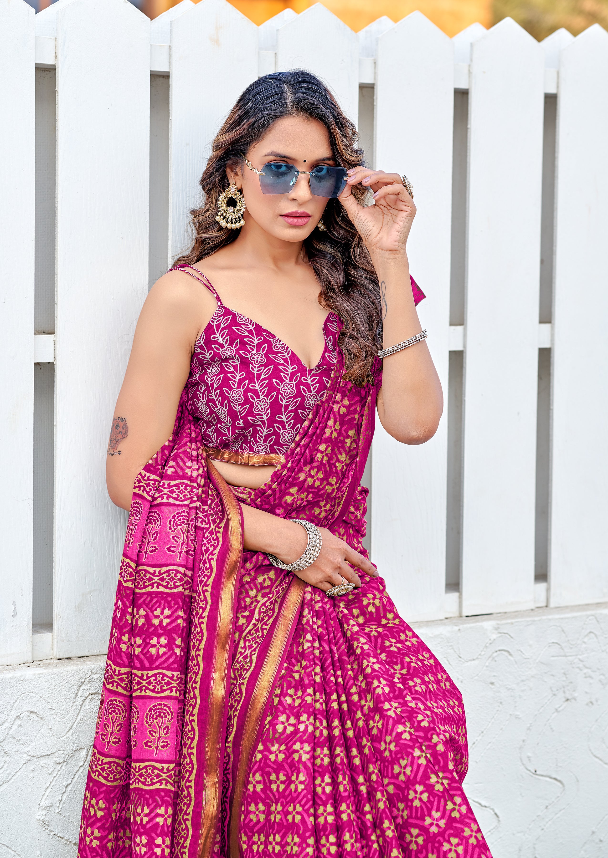 Excellent 1-Minute Ready To Wear Mul Cotton printed Saree With Zari Border