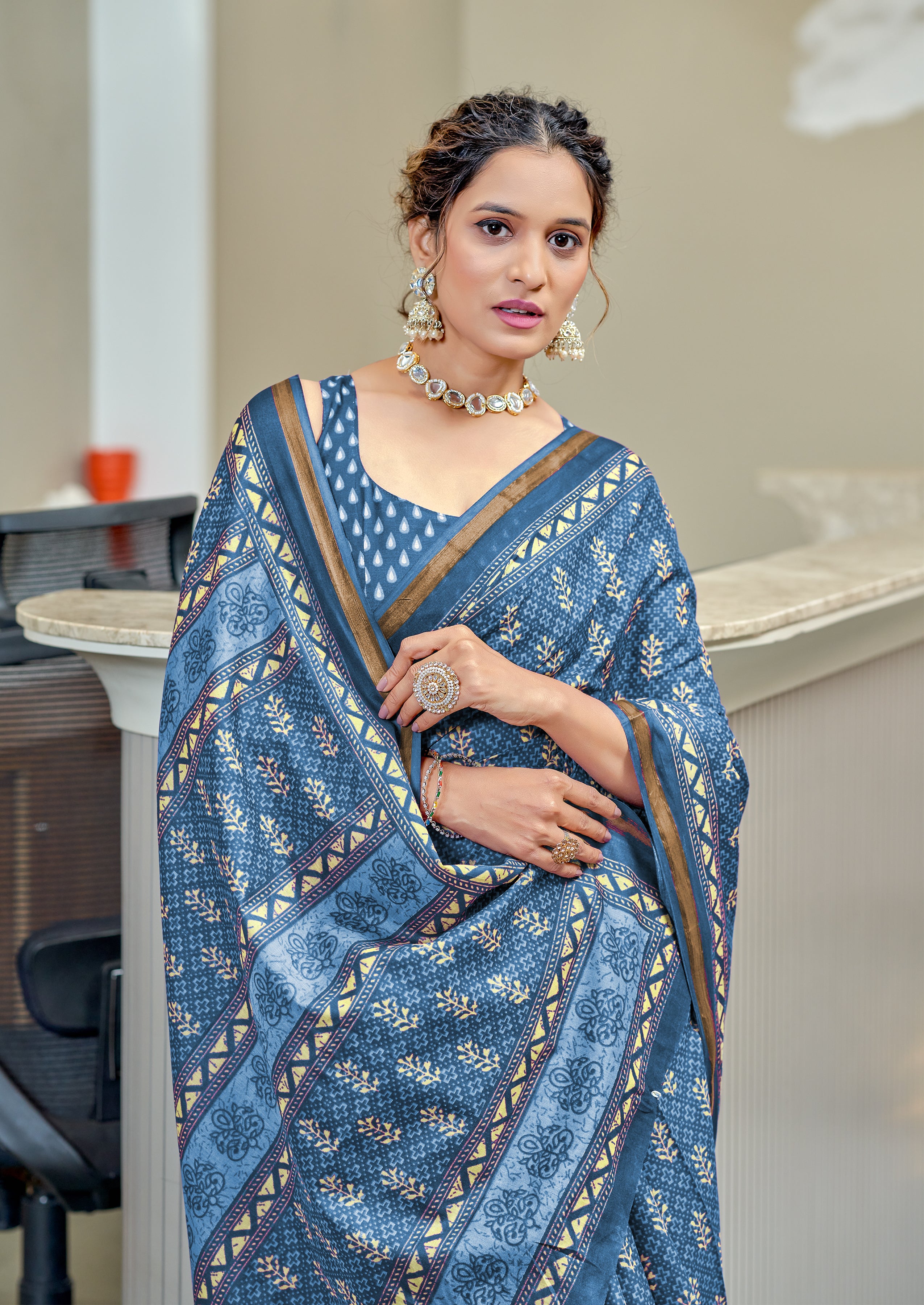 Flattering 1-Minute Ready To Wear Mul Cotton Printed Saree