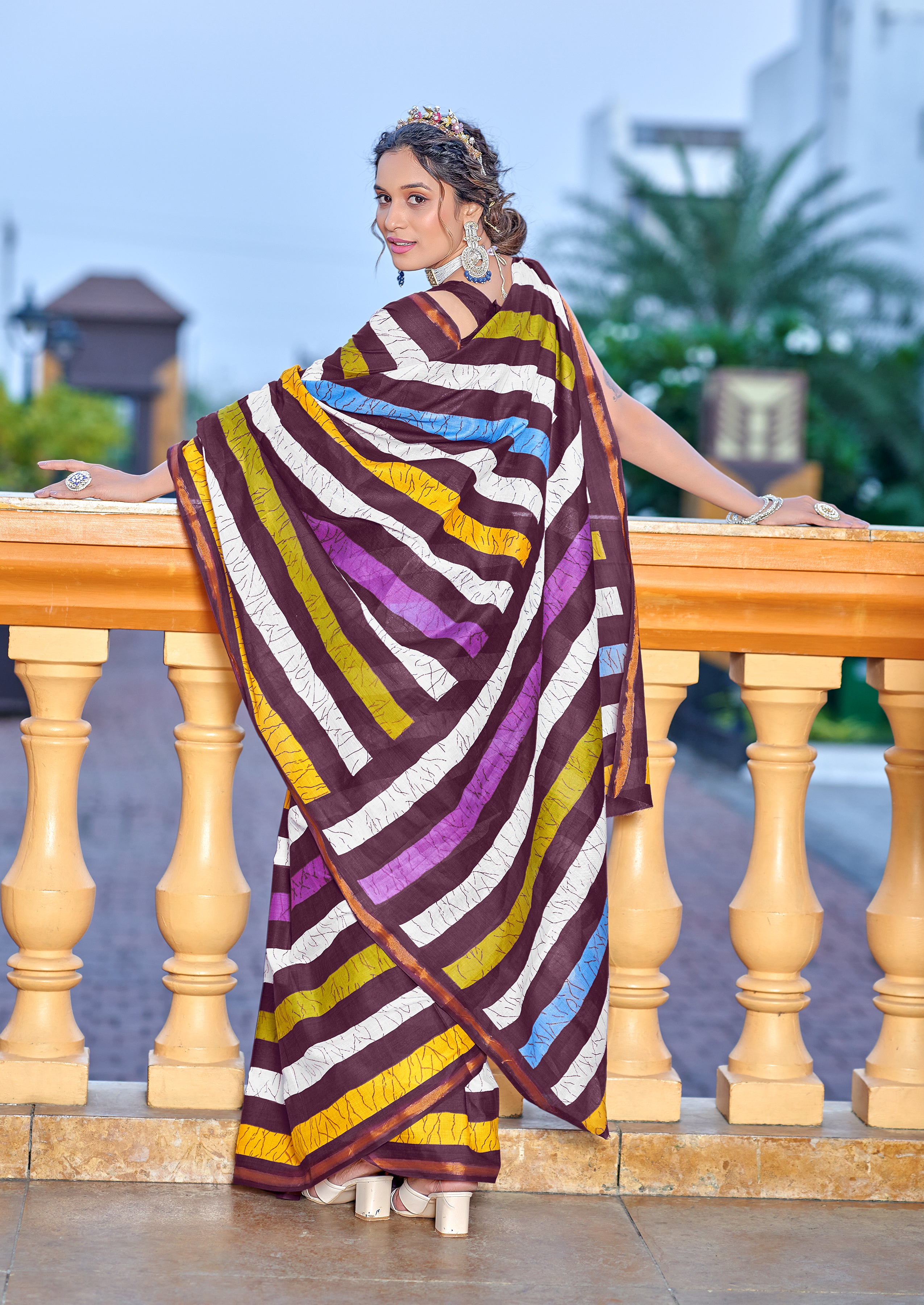 Amazing 1-Minute Ready To Wear Leheriya Style Mul Cotton Saree