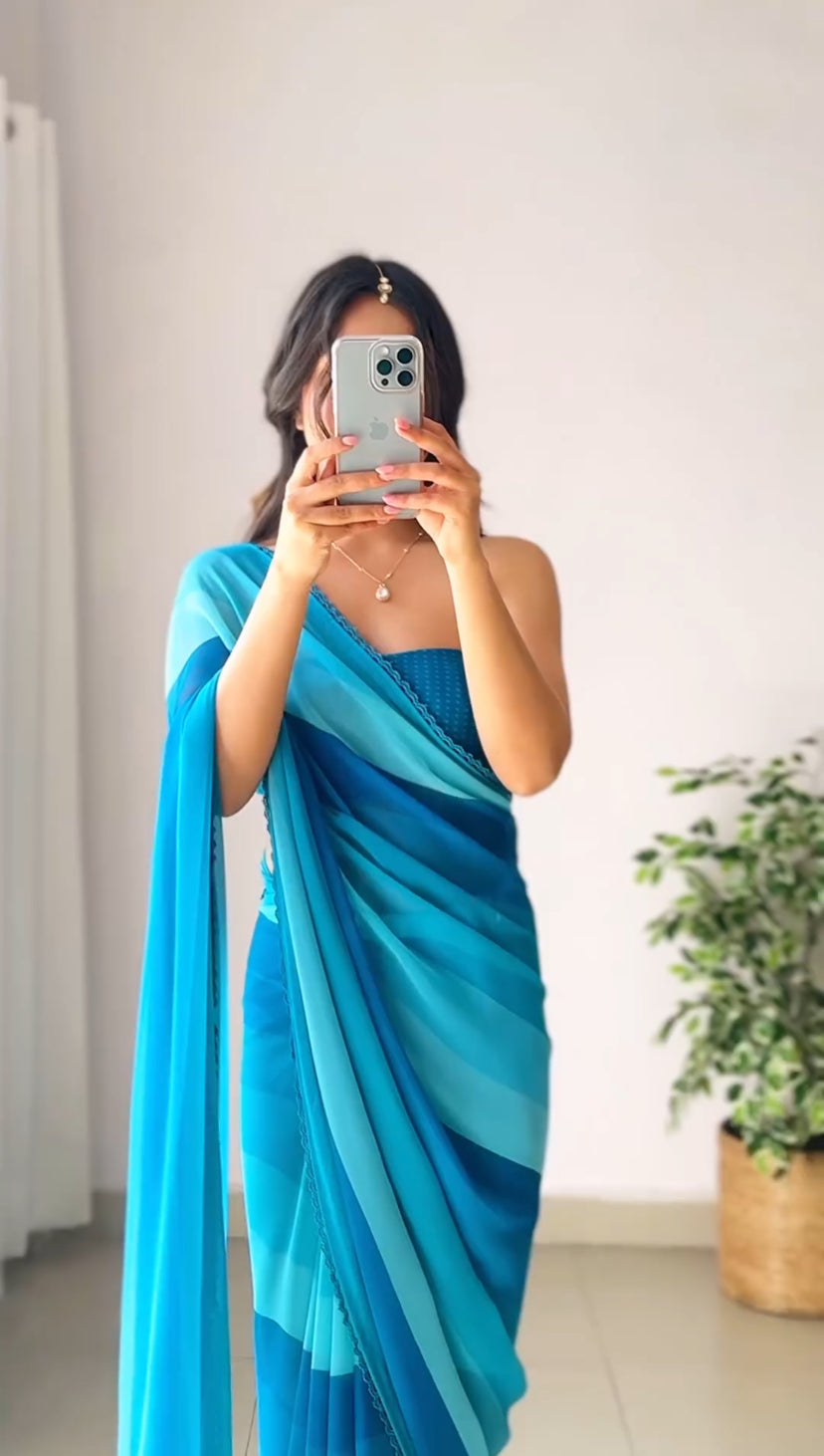 Arctic Blue 1-Minute Ready To Wear  Georgette Saree