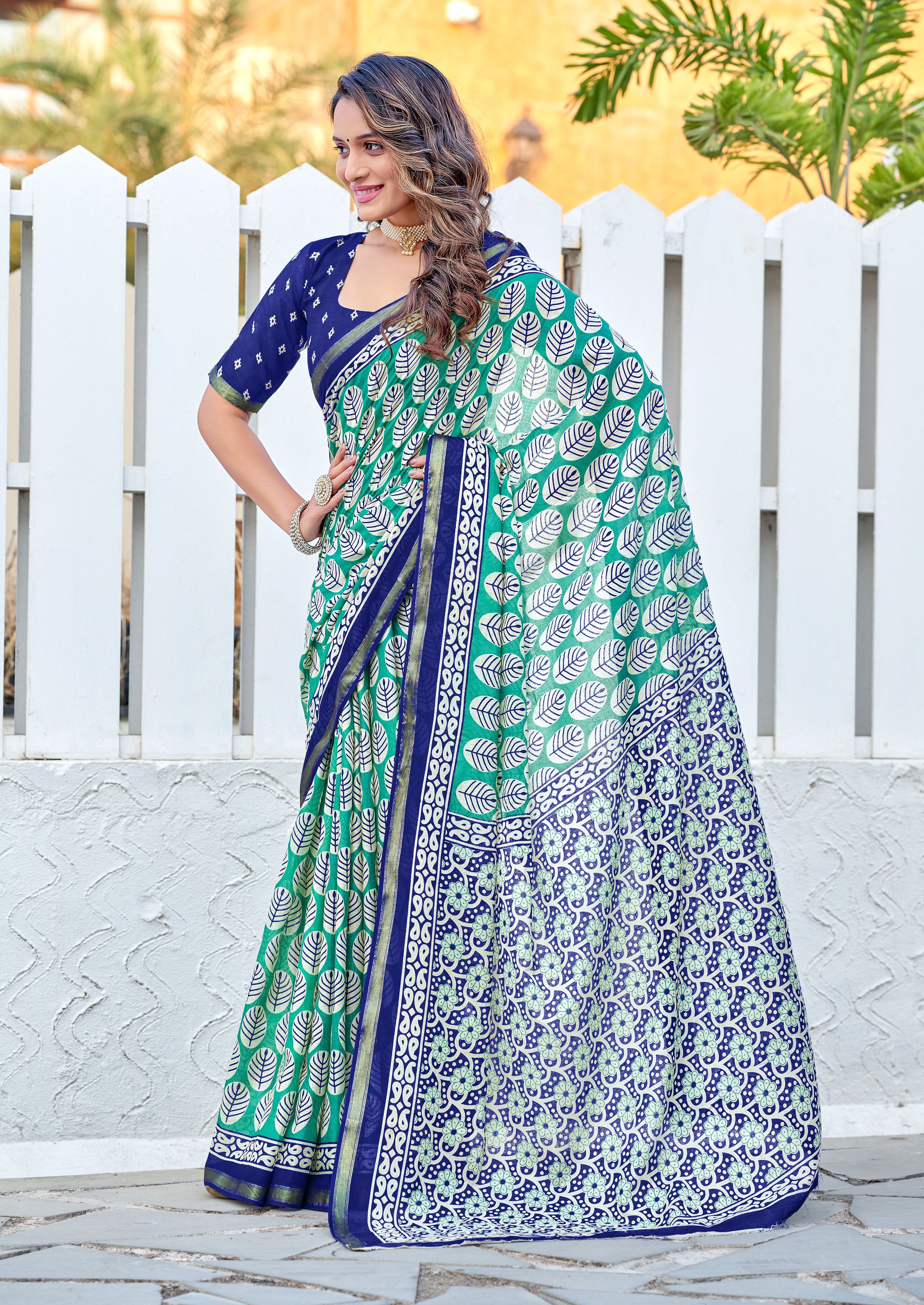 Glorious 1-Minute Ready To Wear Mul Cotton printed Saree With Zari Border