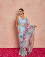 Ready To Wear Digital Printed  Hand Work Moti & Val Work Saree With Stitched Blouse