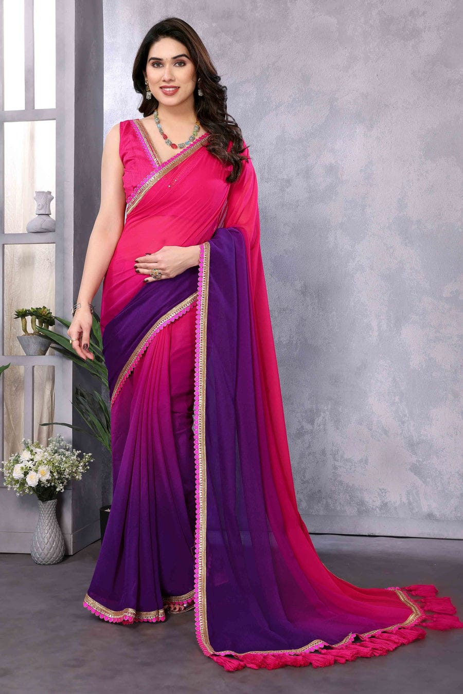 Intricate 1-Minute Ready To Wear  Georgette Saree & beautiful lace border