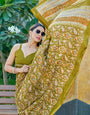 Angelic 1-Minute Ready To Wear Olive Green Mul Cotton Digital Printed Saree