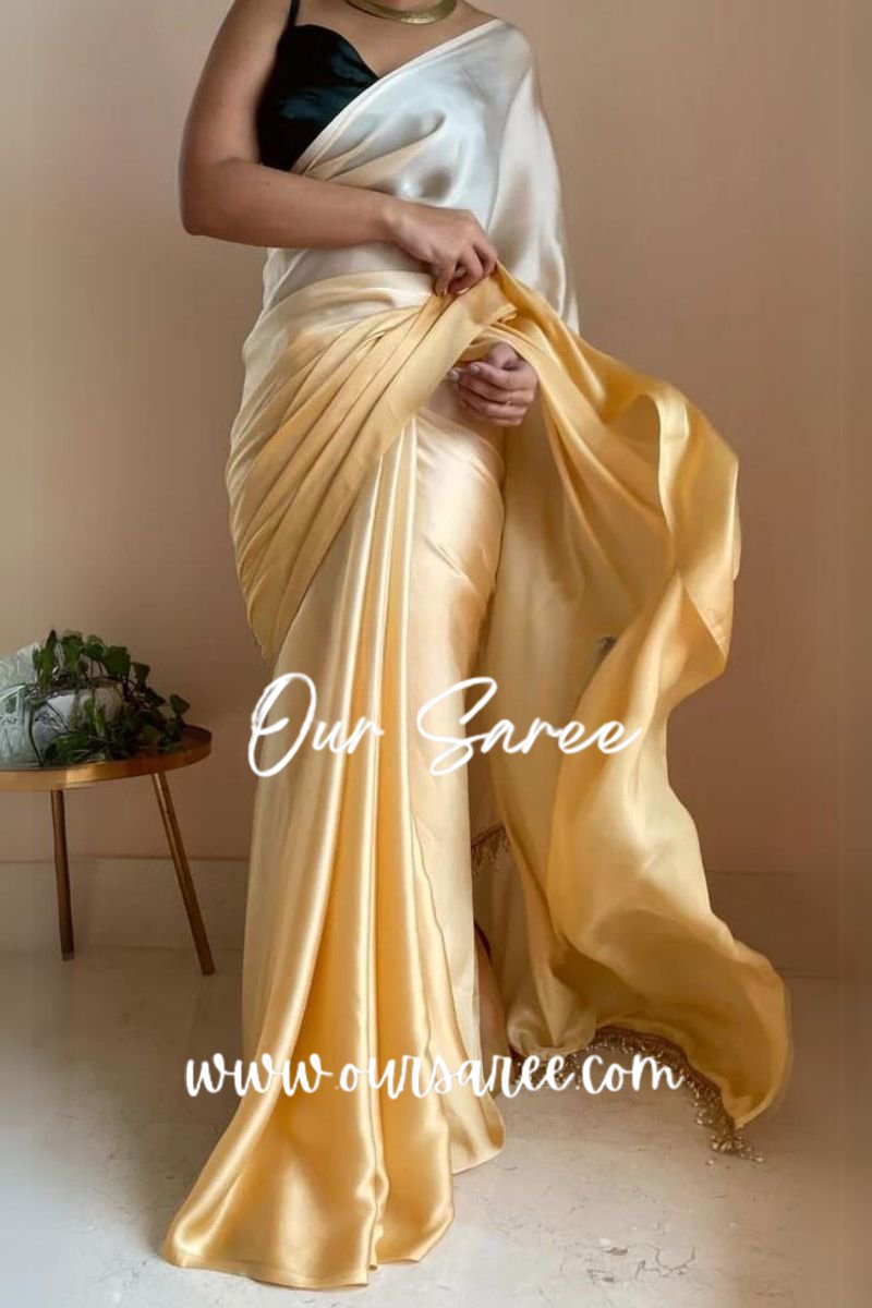 1-MIN READY TO WEAR  Peeli Dhoop Ombré Crepe Silk Saree With Handmade Tassels on Pallu